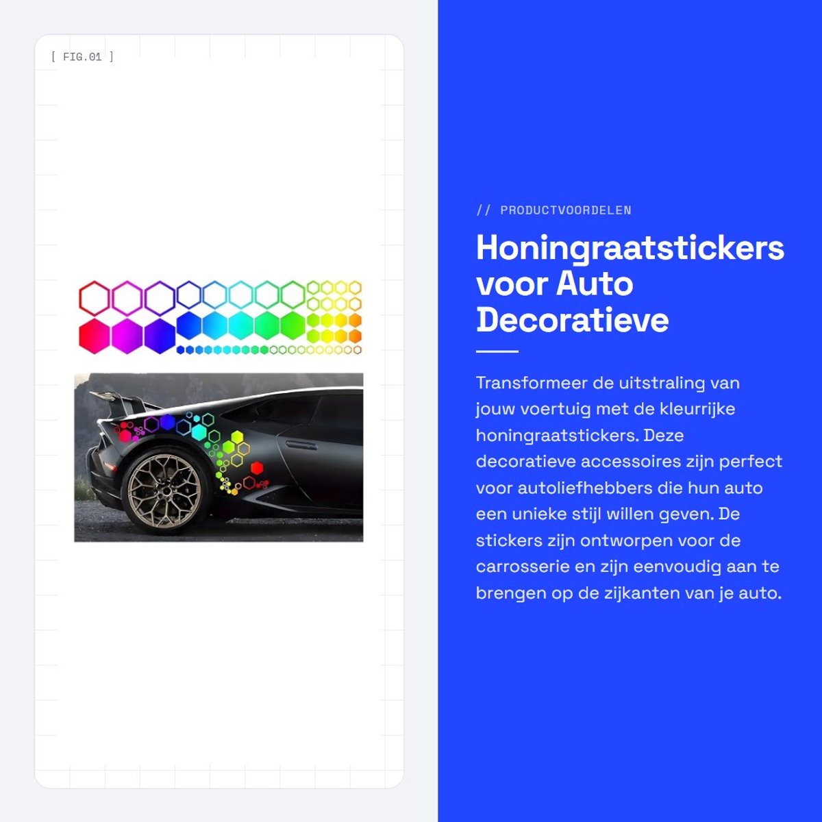 Dailygoods- Autostickers Honingraatpatroon - Zijstickers - Decoratieve Accessoires - Universeel - Duurzaam BK-materiaal - 77,7 x 20,3 cm - Carstickers
