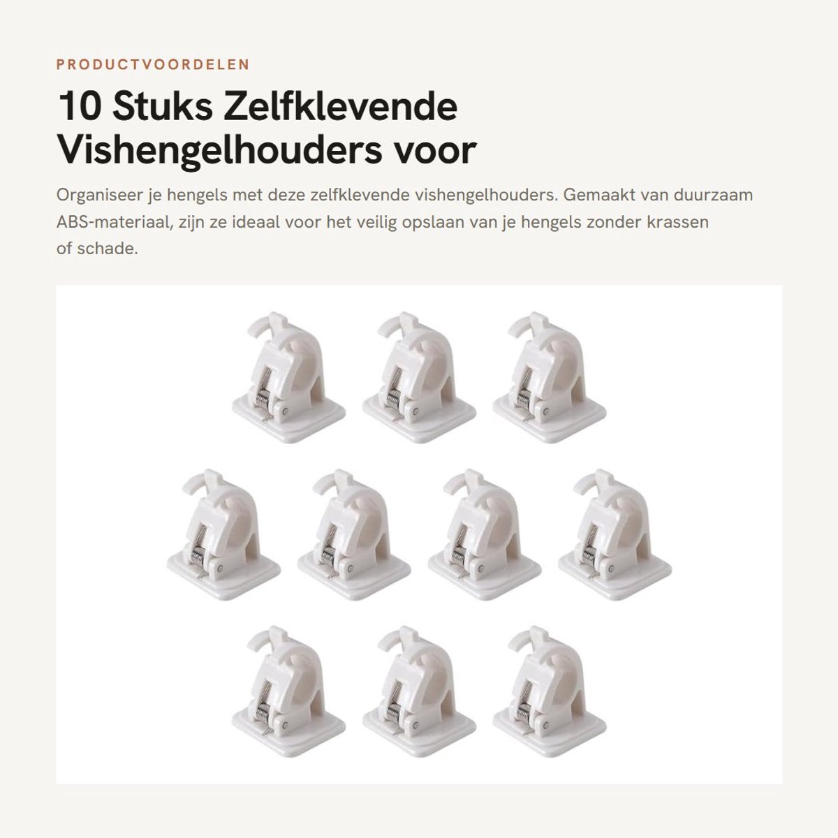 Dailygoods- Vishengelhouder 10 Stuks - Wandhouder - Opslag - Zelfklevend - Voor Garage/Muur - Duurzaam ABS-Materiaal - Hengelhouder