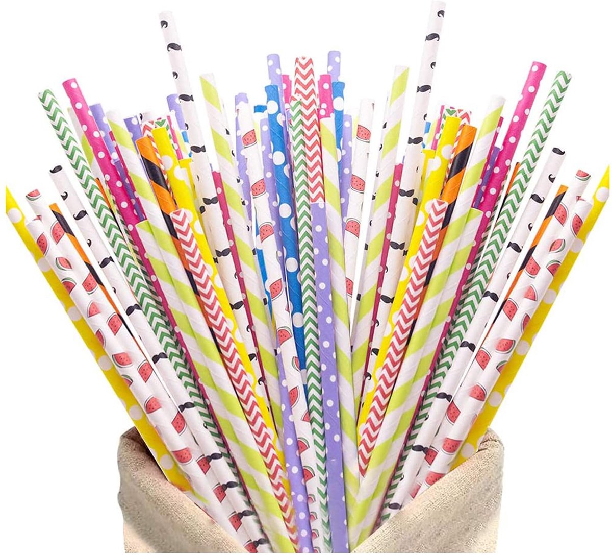 Dailygoods- Papieren Rietjes 200 Stuks - Biologisch - Dik Papier - Vloeistofdicht - 5 Kleuren - Feestjes/Bruiloften/Verjaardagen - Feestrietjes
