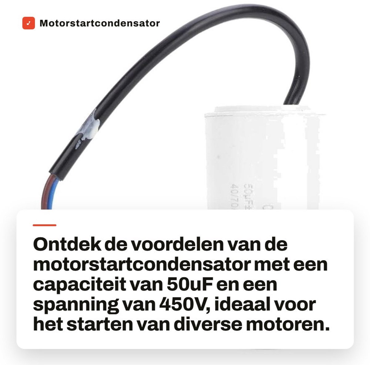 Dailygoods- Motorstartcondensator 50uF 450V - CBB60 - Laag verlies - Zelfherstellend - Milieuvriendelijk - Eenvoudig te installeren - Condensator