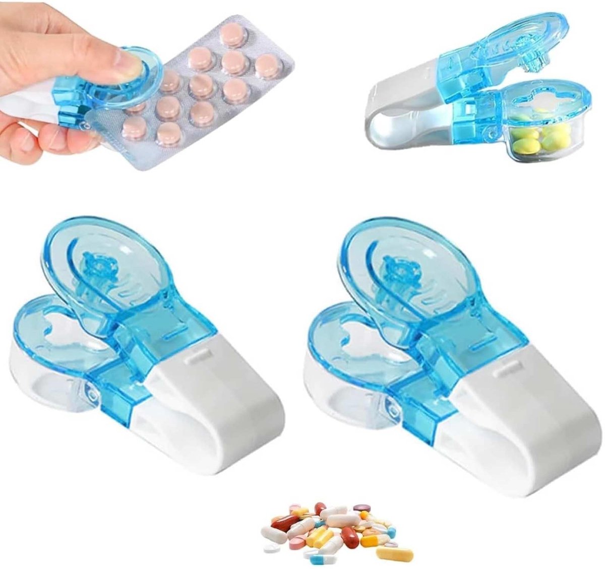 Dailygoods- Pillennemer Draagbaar - Pillenverwijderaar - Tablet Blisterverpakking Opener - Geen Aanraakontwerp - 2 Stuks - Moeteloos Pillen Verwijderen - Tabletdispenser