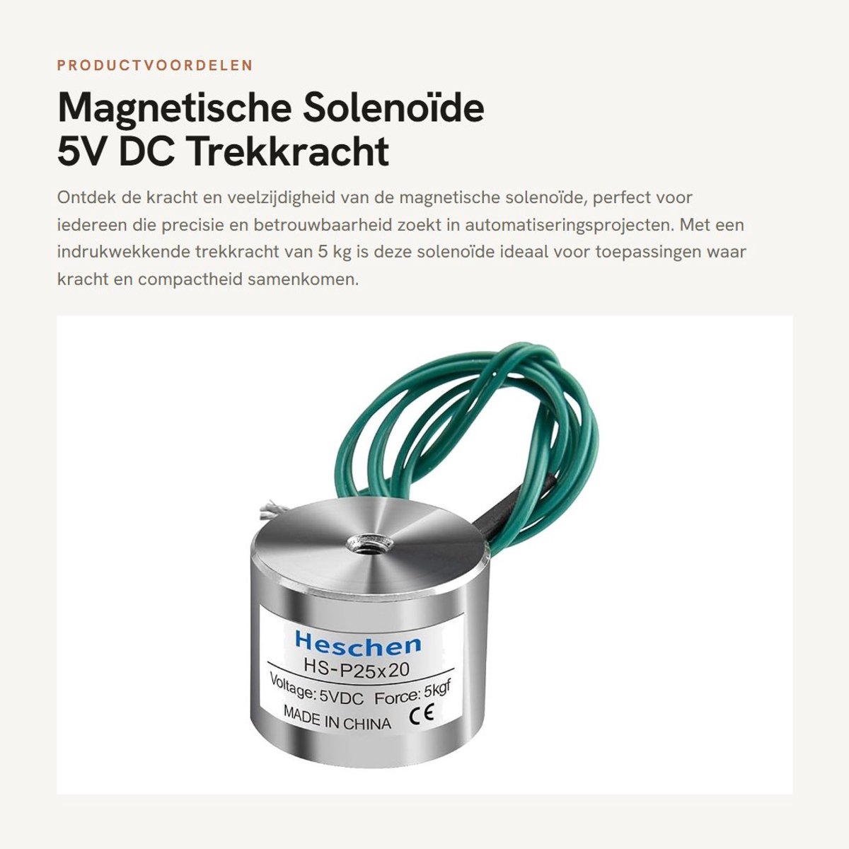 Dailygoods - Magnetische Solenoïde - 5V DC Trekkracht - Compact Formaat - 5kg Houdkracht - Ideaal voor Automatisering - Duurzaam en Betrouwbaar