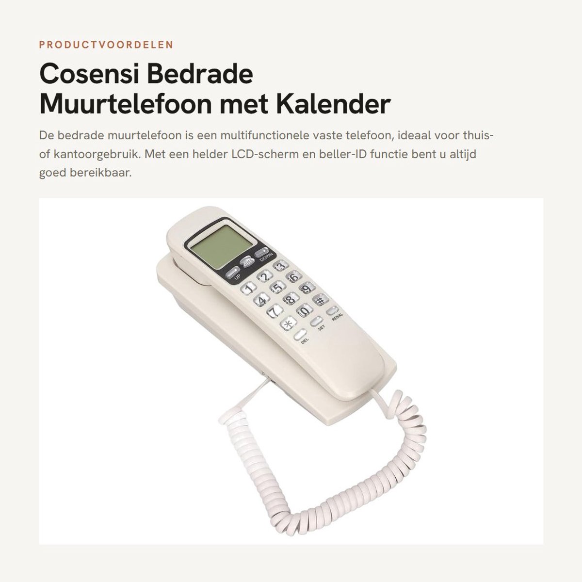 Dailygoods- Vaste Telefoon Draadloos - Multifunctioneel - Kalender LCD-scherm - Beller-ID - Huiskantoor - Voor Hotel - Huistelfoon