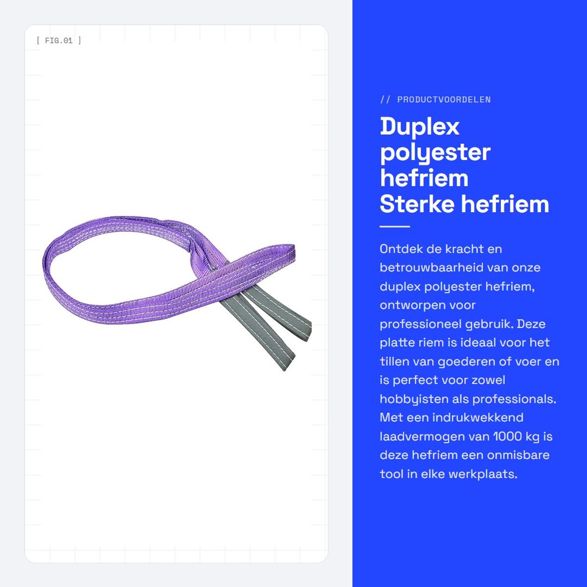Dailygoods- Hefriem 1T - Duplex Polyester - Snij- en Slijtvaste Behandeling - Versterkte Hefogen - 1 Meter - Tot 1000 kg Werkbelasting - Hefsling