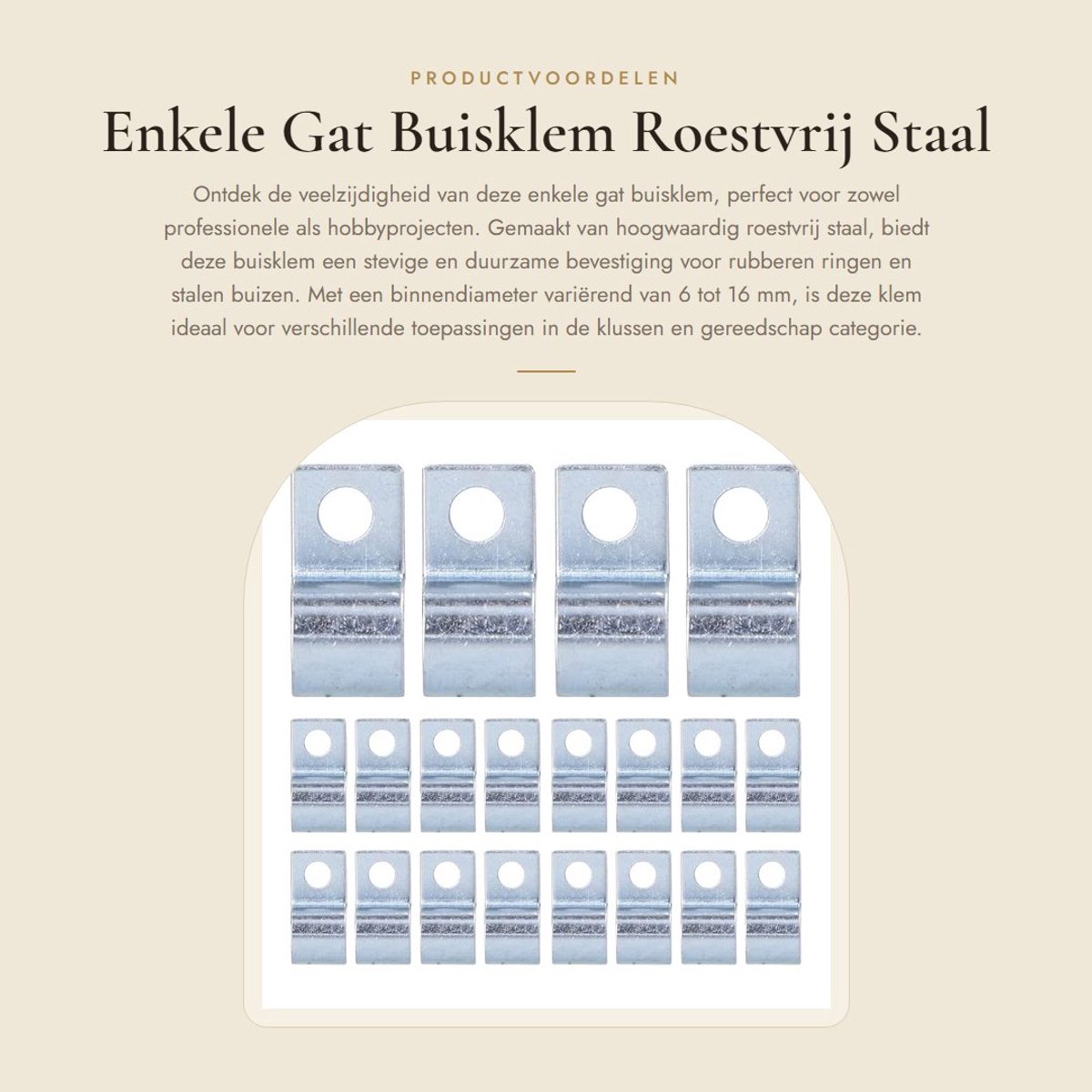 Dailygoods- Buisklem Eengats - Roestvrij Staal 304 - 20 Stuks - Geschikt voor Binnendiameter 6-16mm - Duurzaam - Bevestigingshouder voor Buizen - Pijpklem