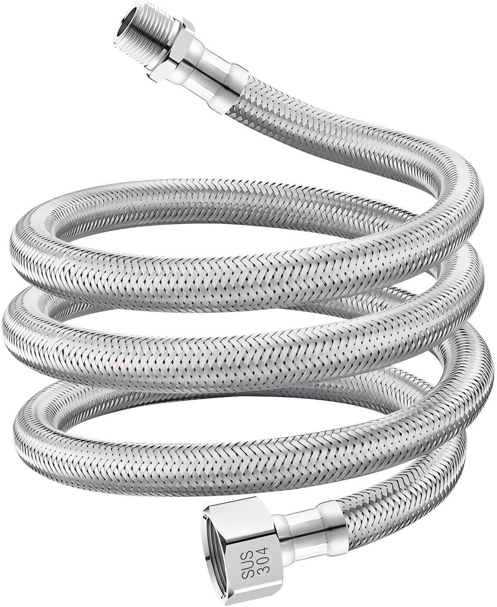 Dailygoods- Flexibele Kraanconnector 100cm - G1/2 Inch Draad - Roestvrij Staal - EPDM Materiaal - Drukbestendig - Lange Levensduur - Flexibele Slang