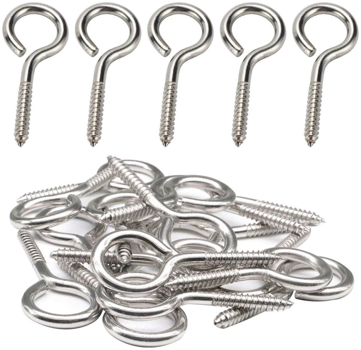 Dailygoods- Schroefogen Heavy Duty - 10 Stuks - Roestvrij Staal M5 - 65 mm - Ringschroef - Houten Schroefdraad - Voor Hangmatten/Hangstoelen - Oogschroef