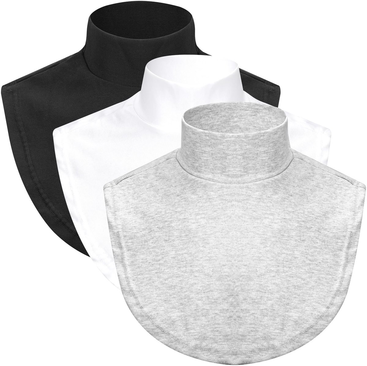 Dailygoods- Gebreide Kraag - Afneembare Valse Kraag - Hoge Opstaande Kraag - Katoenen Kraag - Ademend en Huidvriendelijk - Set van 3 Kleuren (Zwart/Wit/Grijs)