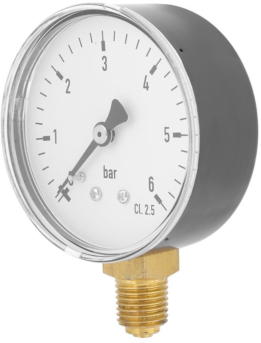 Dailygoods- Luchtdrukmeter 6 cm wijzerplaat - Drukmeter 0-6 bar - Manometer zijmontage - 1/4 inch NPT aansluiting - Metalen behuizing - Duidelijke nummermarkeringen
