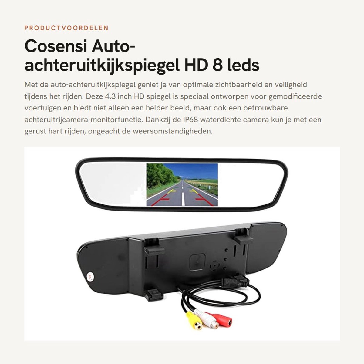Dailygoods- Achteruitkijkspiegel 4,3 inch - HD Beeldkwaliteit - Waterdichte Camera - Monitorfunctie - Duurzaam - Flexibel Gebruik - Automonitor