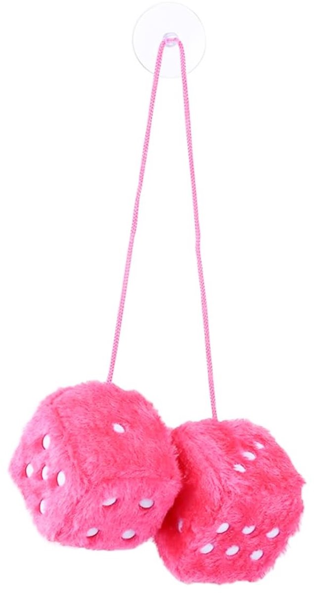 Dailygoods- Pluche Kubus - Hangend Ornament - Auto Accessoires - Achteruitkijkspiegel - Roze - Zacht Pluche - 6 x 6 x 12 cm