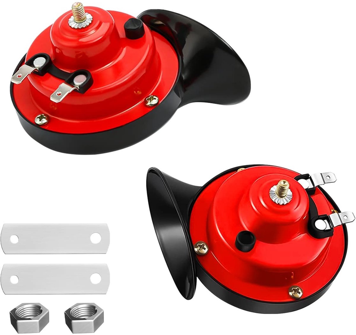Dailygoods - Slakkenluchthoorn - Elektrische claxon - Super luide 300 dB - Rood - Waterdichte hoorn - Geschikt voor auto’s, boten en motorfietsen