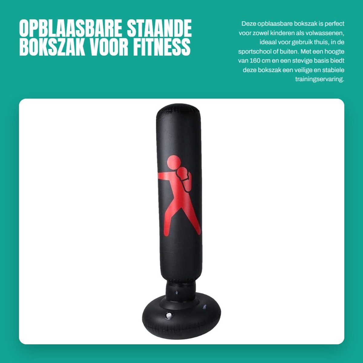 Dailygoods- Bokszak Opblaasbaar - Staande Bokszak - Fitness Tumbler - 160 cm Hoog - Diameter 65 cm - Veilig voor Kinderen/Volwassenen - Fitnesszandzak