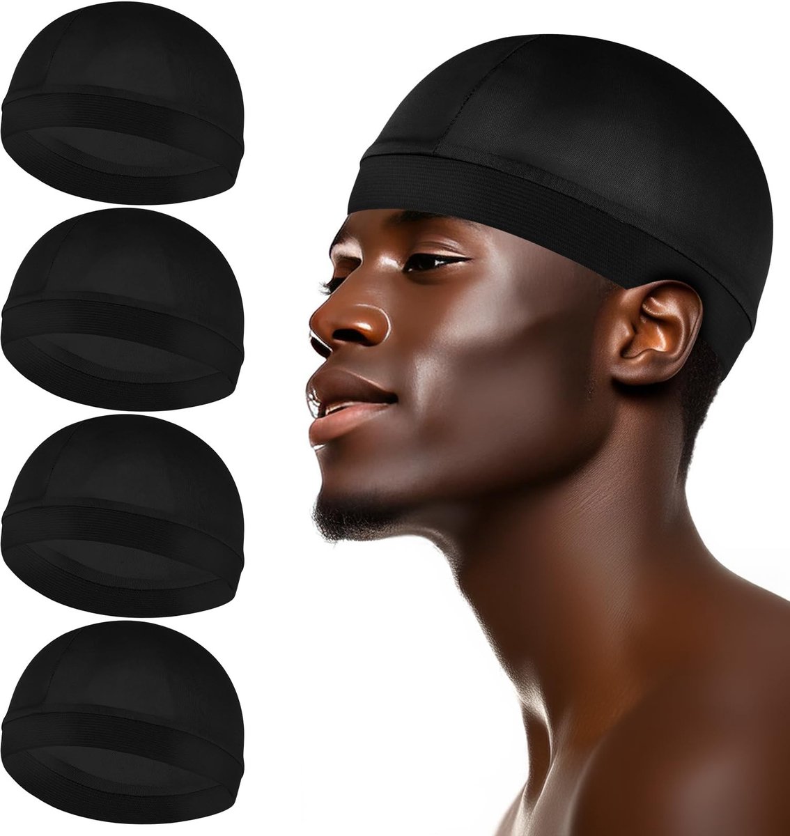 Dailygoods- Wave Cap 4 Stuks - Zijden Golfpet - Compressie Cap - Zwart - Bescherming voor Golven - Hoogwaardig Polyester - Durag