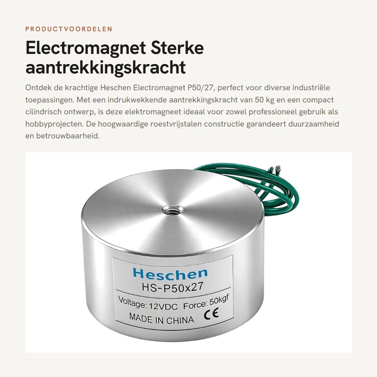 Dailygoods - Electromagnet - Sterke aantrekkingskracht - Cilindrisch formaat - Roestvrij staal - 50 kg trekvermogen - Ideaal voor industriële toepassi...