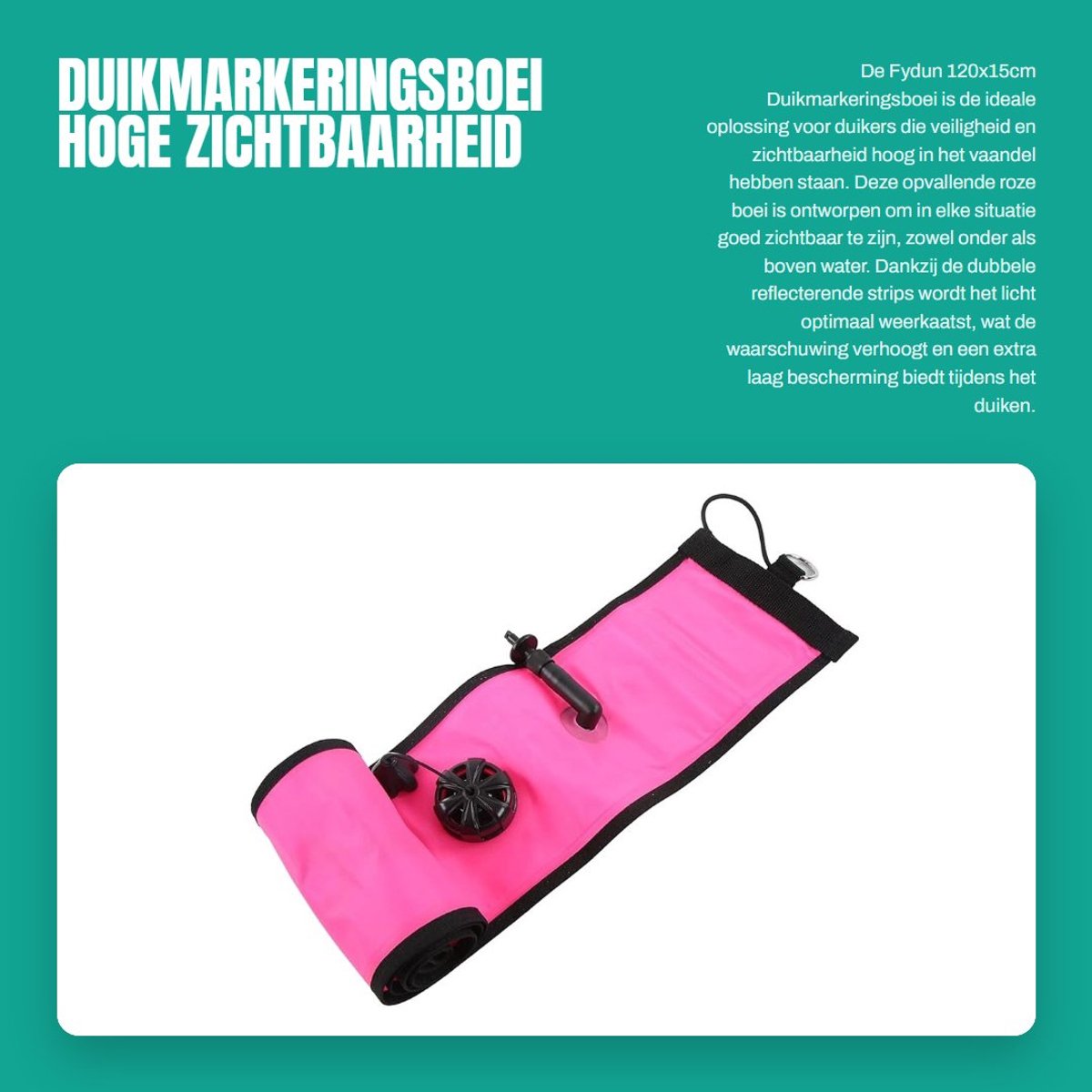 Dailygoods- Oppervlakte Marker - 120x15cm - Dubbelzijdige Reflecterende Strips - Nylon Materiaal - Veiligheidsventiel - Opblaasbare Marker - Duikboei