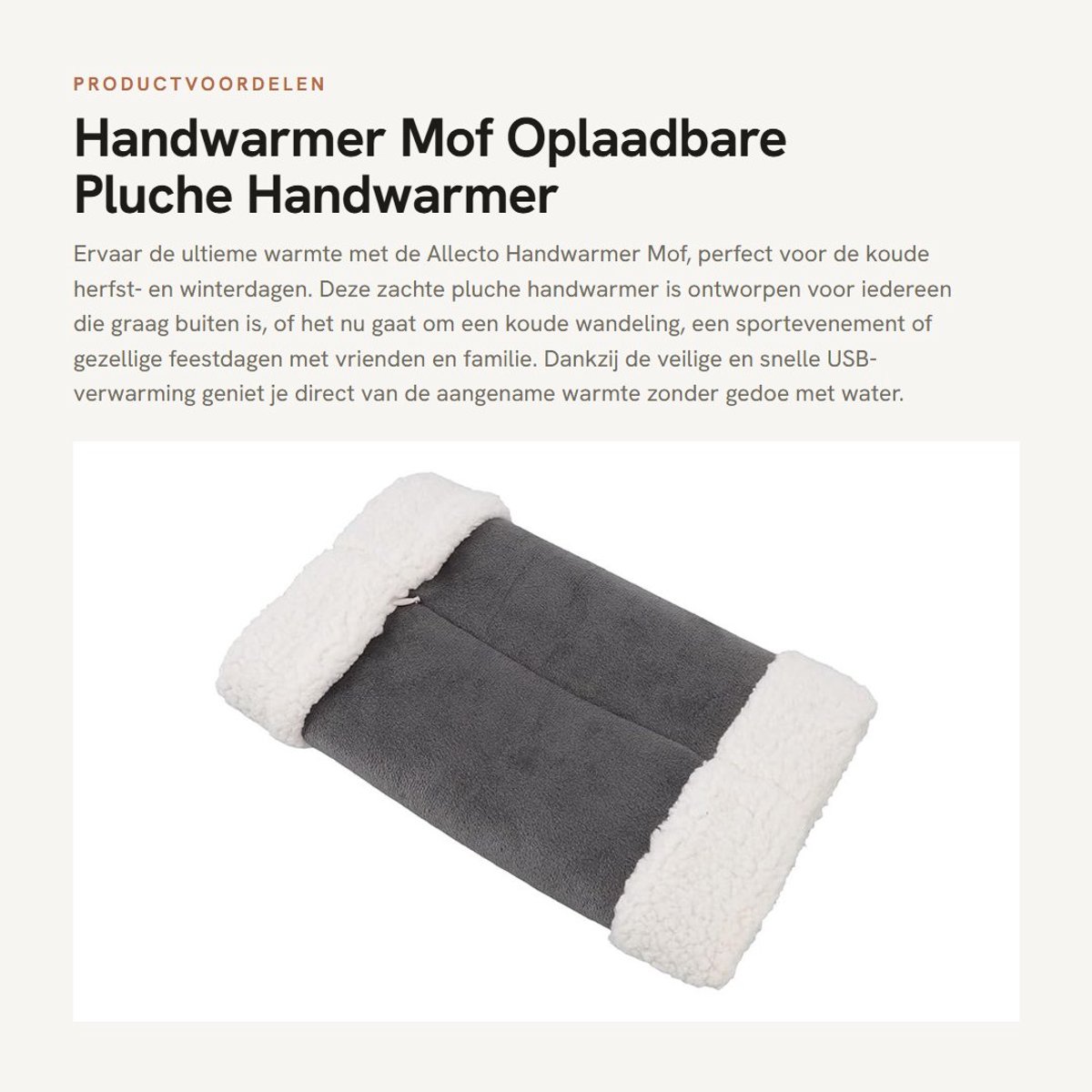 Dailygoods - Handwarmer Mof - Oplaadbare Pluche Handwarmer - Lichtgewicht en Veilig - Grijs - Perfect voor Koud Weer - Ideaal voor Buitensport en Fees...