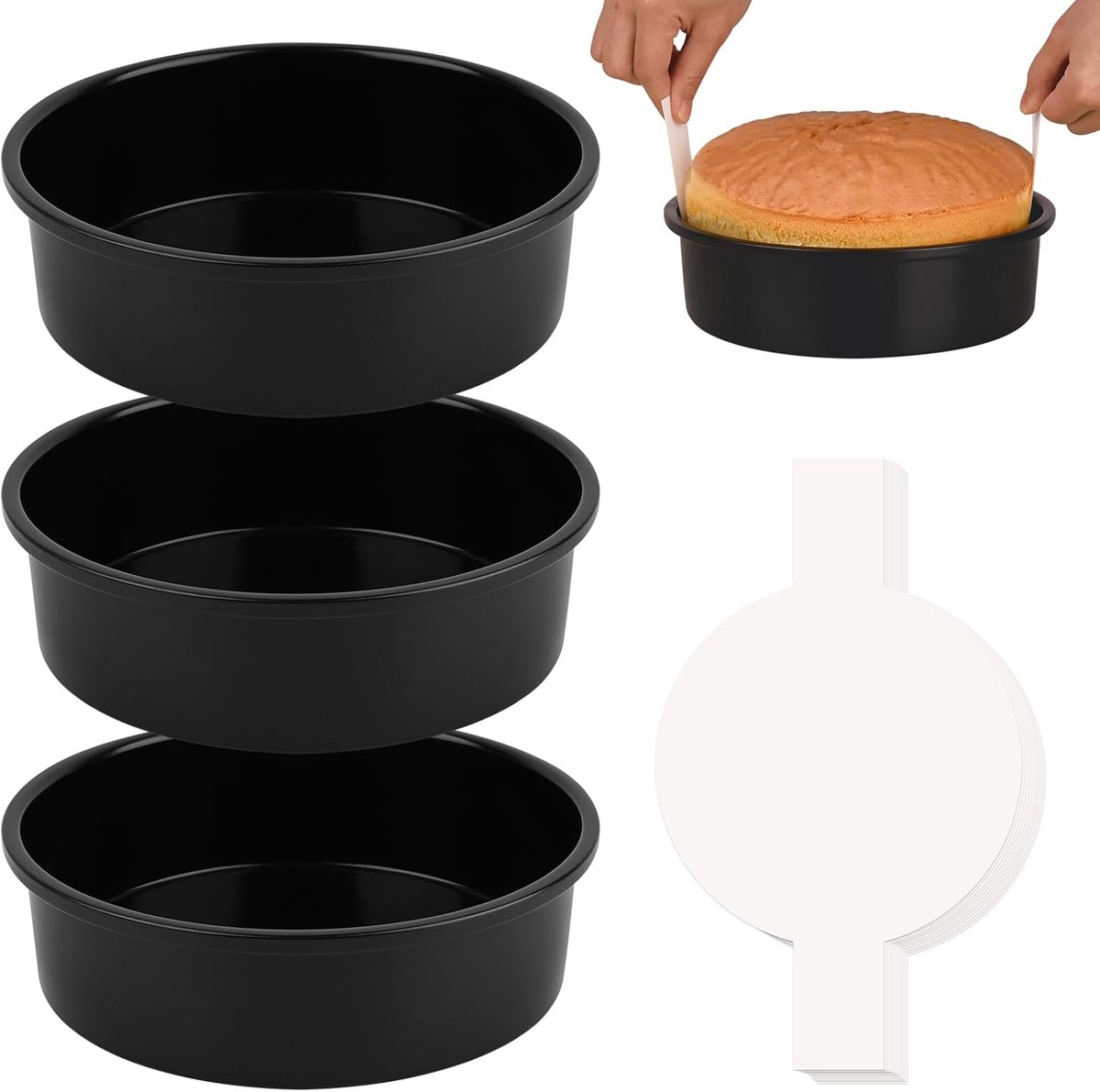 Cake Pan Set - Taartvormen Ronde Bakvorm - Taarten Bakken - Anti-aanbaklaag - 15 cm - Zwart