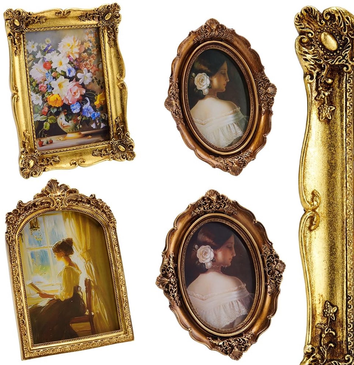 Dailygoods - Vintage Gouden Fotolijsten Set - 4 Stuks voor Muur en Tafel Decor