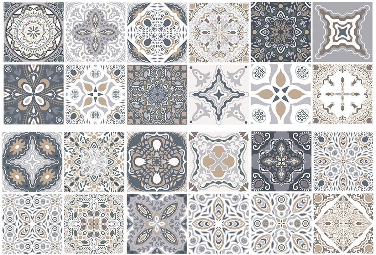 Dailygoods - Set van 24 Retro Wandstickers - Decoratieve Zelfklevende Tegelstickers voor Keuken, Badkamer en Woonkamer