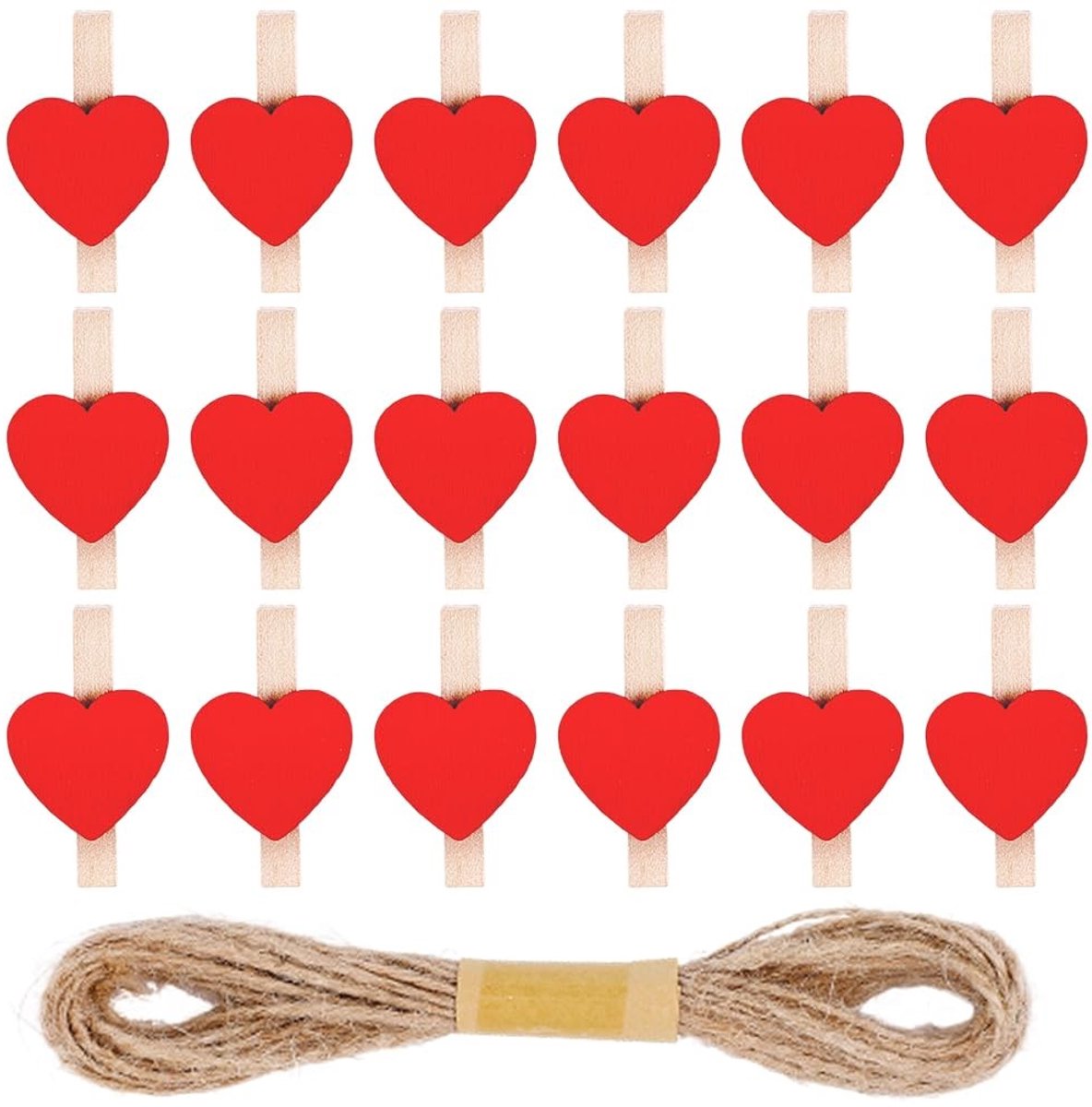 Dailygoods - Houten Wasknijpers - Mini Hart Clips - Schattige Decoratie - Rood - Herbruikbaar - Doe-het-zelf Ambachten - Bruiloft Feest