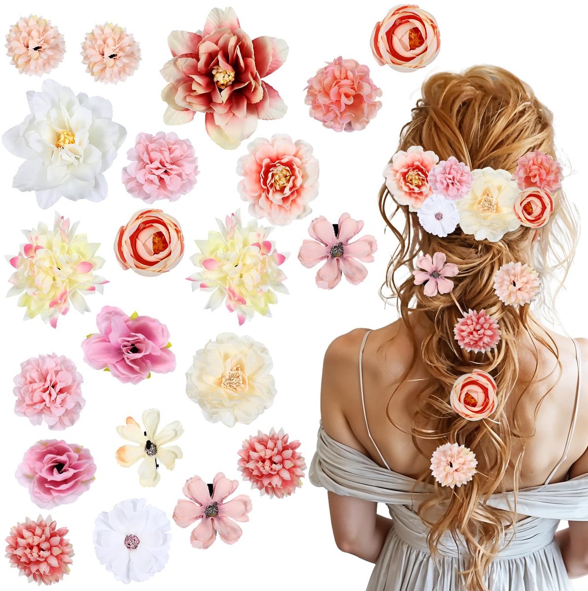 Dailygoods- Haarclip Set van 21 Stuks - Bloem Haaraccessoires - Veelkleurige Bloemen - Boho-Stijl - Duurzaam Polyester - Voor Vrouwen en Meisjes - Haarspeld