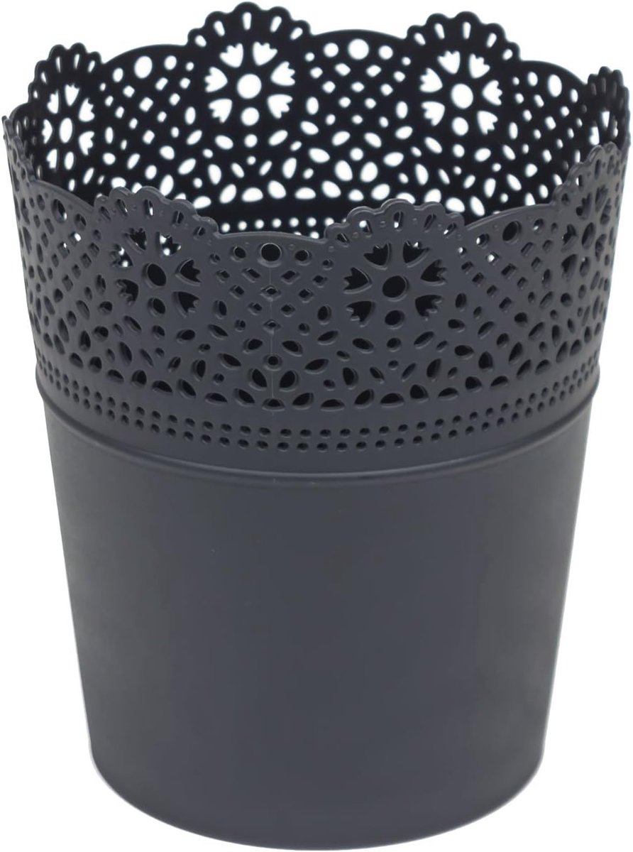 Bloempot - Plantenbak - Planten Decoreren - Lace patroon - 18 x 21 cm - Antraciet