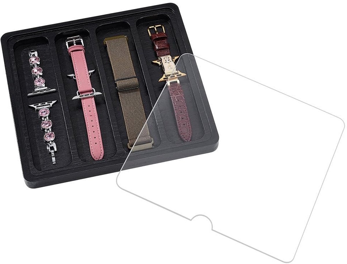 Dailygoods- Horlogebandjes Organizer - Houten Organizer - Zwart - 4 Sleuven - Decoratie - Afmetingen 19,8 x 18,8 x 1,55 cm - Horloge Organizer