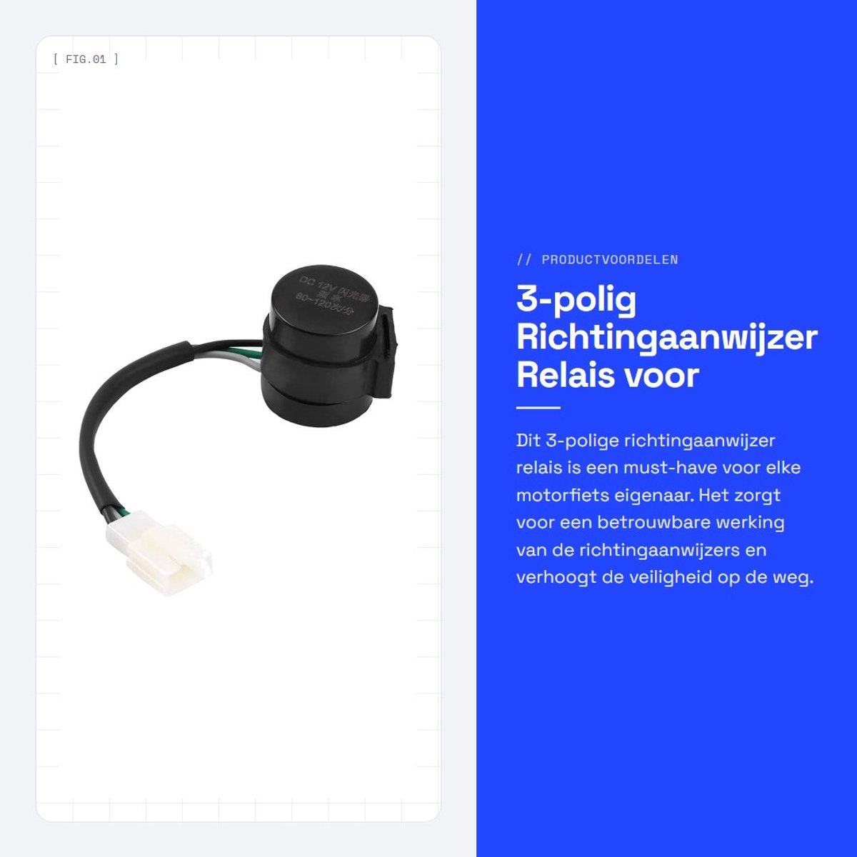 Dailygoods- Richtingaanwijzer Relais 3-polig - Motorfiets/Scooter - Signaalflitser - Eenvoudig te installeren - Hoogwaardige kunststof - Compatibel met GY6 50-250 cc - Knipperrelais