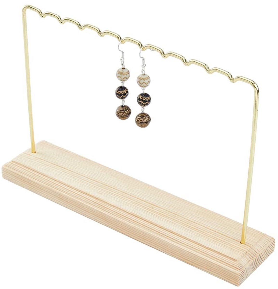 Dailygoods- Oorbel Display 1-Tier - Houten/Ijzeren Sieradenhouder - Gouden Stand - 22x14.9cm - Schokbestendig - Ruimtebesparend - Sieradenstandaard