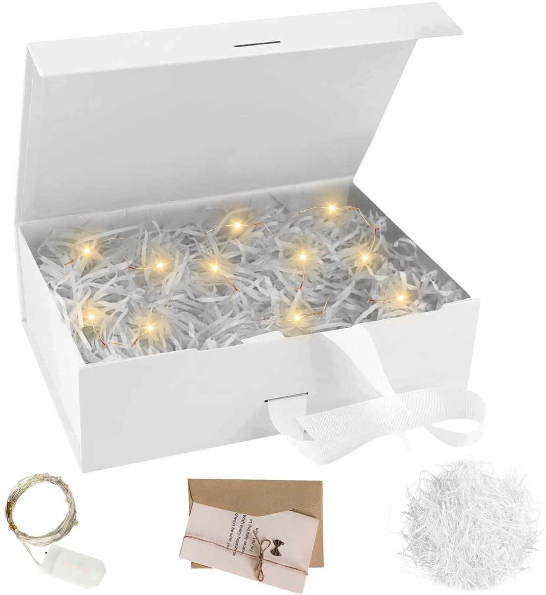 Dailygoods - Geschenkdoos met deksel - Opvouwbare huwelijkscadeaudoos - Met LED-lampjes - 23 X 17 X 7 cm - Verjaardagscadeaudoos - Geschikt voor Kerstmis