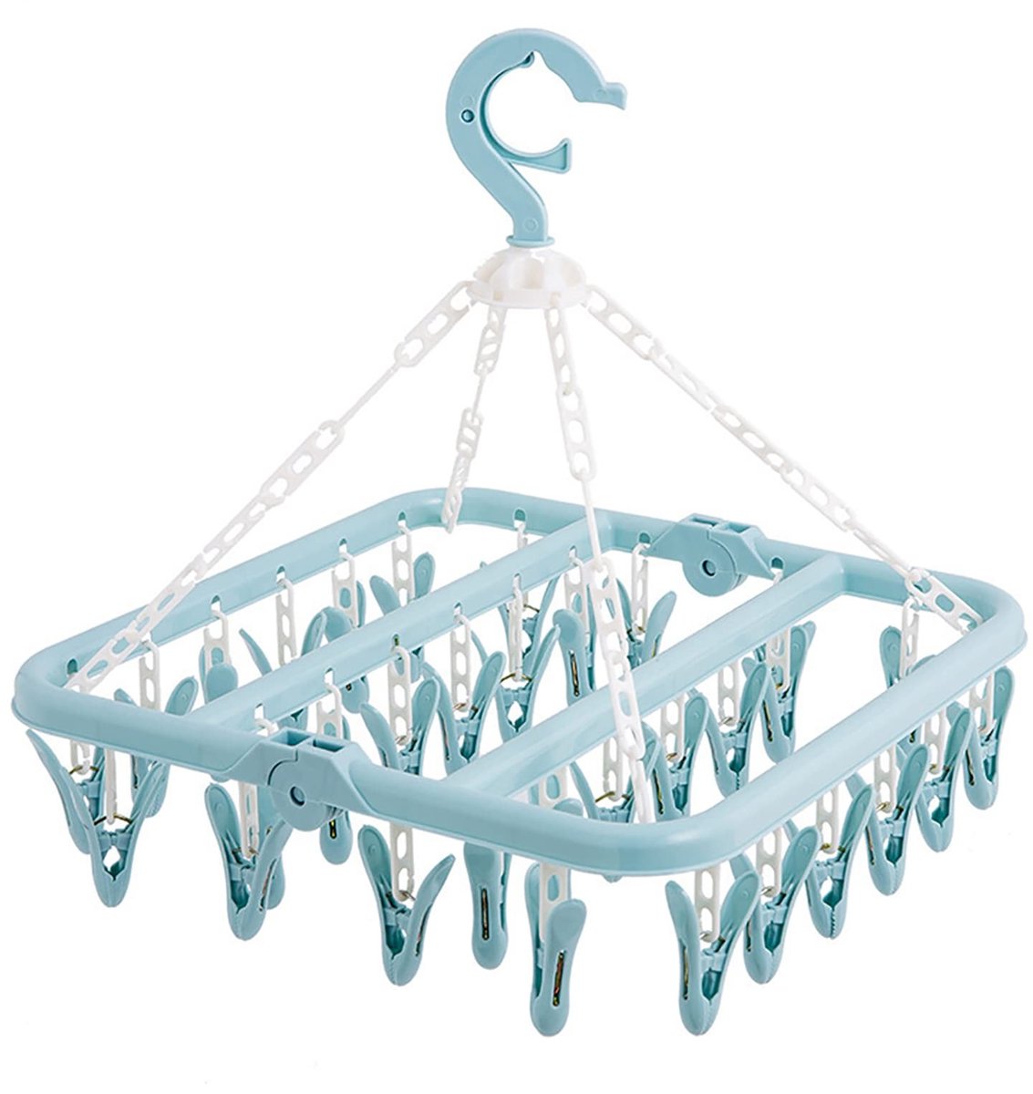 Dailygoods- Washanger Winddicht - Opvouwbaar Droogrek - 32 Clips met Antisliptanden - Lichtgewicht Hanger - Geschikt voor Camping - Ruimtebesparend Ontwerp - Waslijn