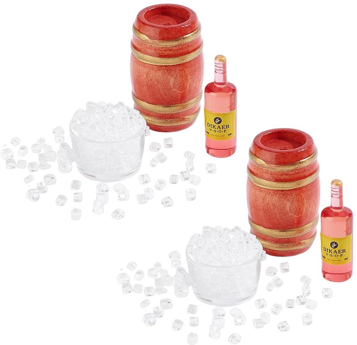 Dailygoods- Miniatuur Biervat - 8 Stuks - Houten Decoratie - Rode Wijnfles - Bierglas/Beker - IJsaccessoires - Realistische Miniatuur