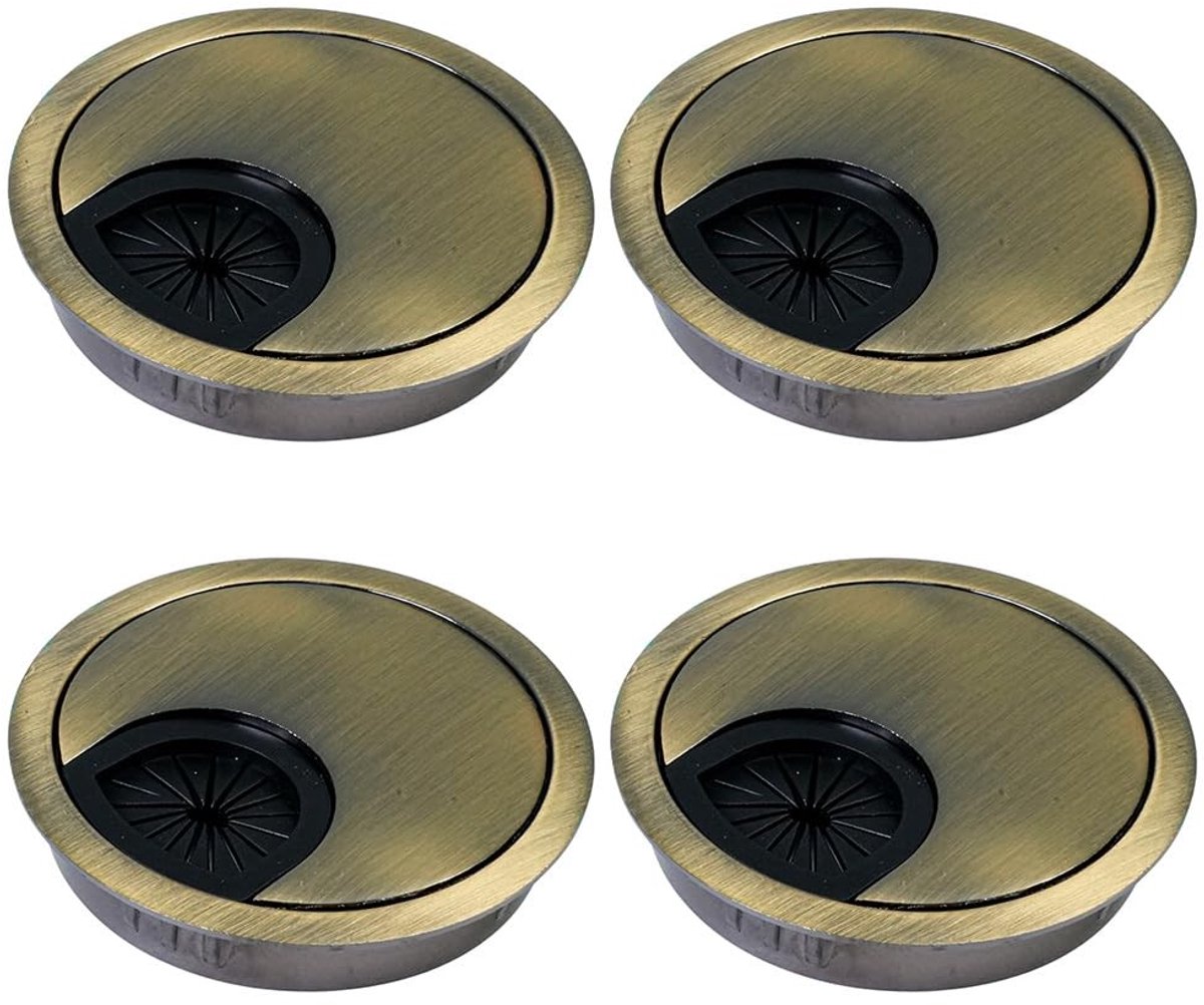 Dailygoods- Kabeldoorvoer 60mm - Ronde Kabelgatafdekking - 4 Stuks - Robuust Metaal - Rubber Doorlaten - Eenvoudige Montage - Kabelgat