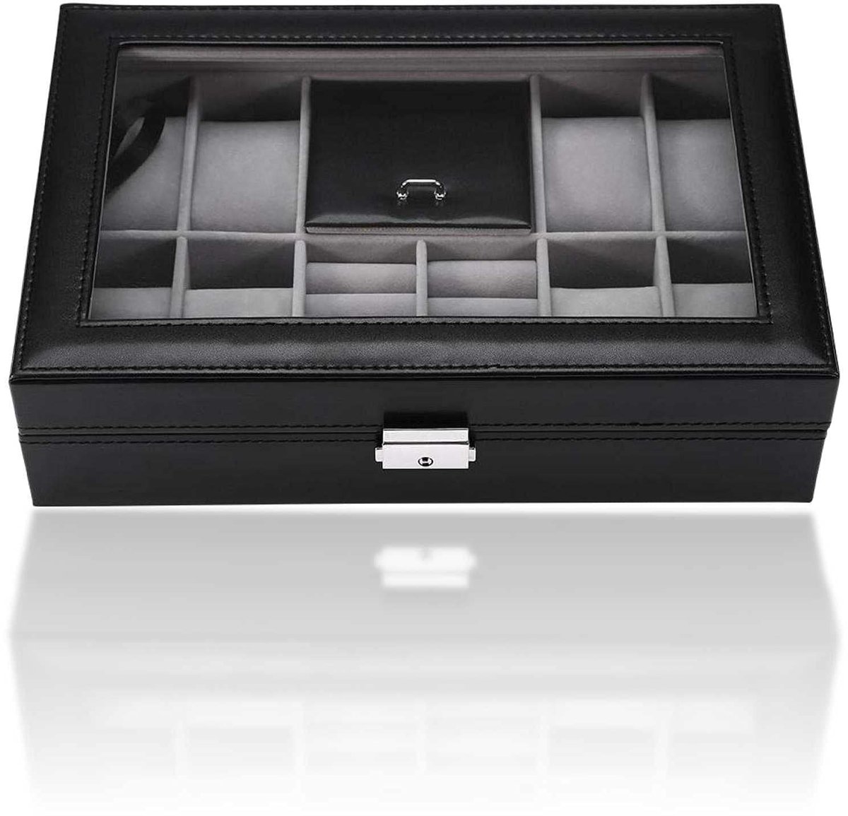 Dailygoods- Sieradenorganizer 8 Sleuven - Juwelenkistje - Oorbellen/ringen - Transparante Bovenklep - Vergrendelbaar - Multifunctioneel - Juwelendoos