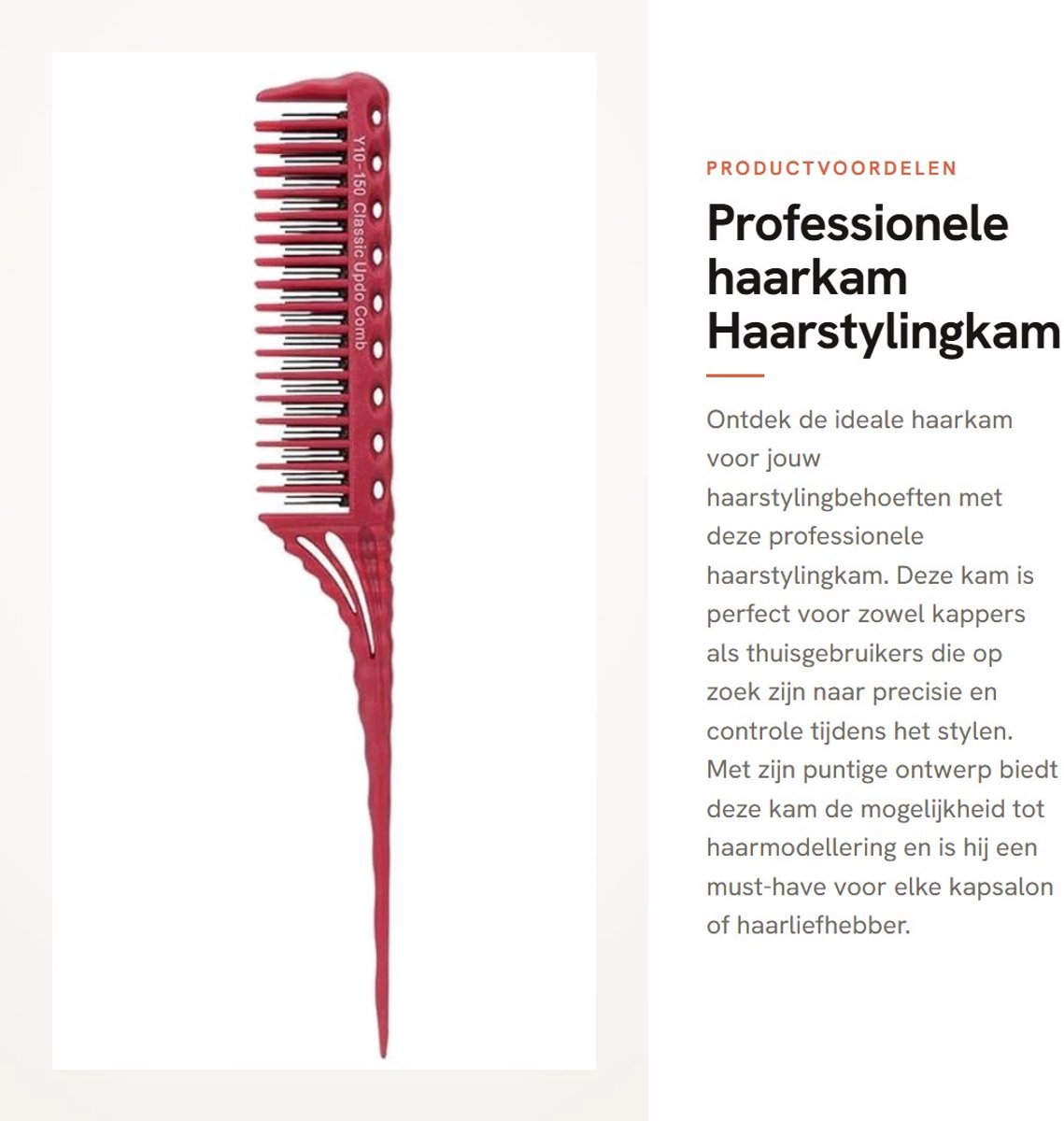 Dailygoods - Professionele haarkam - Haarstylingkam - Puntige haarmodelleringkam - Rood - Kapsalon kam - Perfect voor haarstyling - Lichtgewicht en co...
