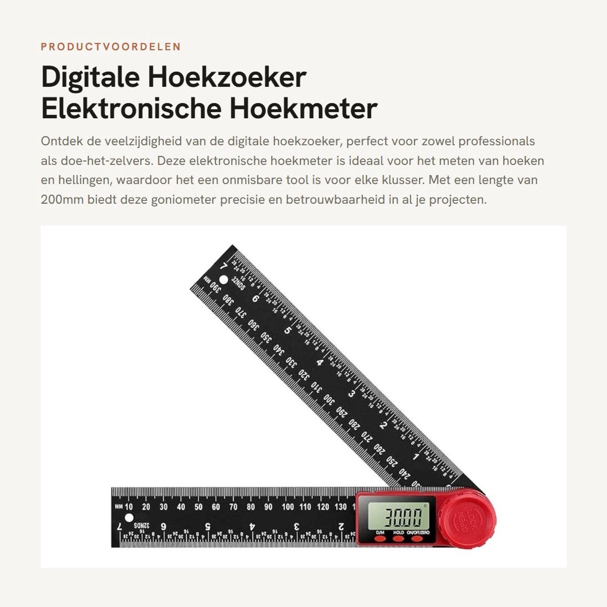 Dailygoods - Digitale Hoekzoeker - Elektronische Hoekmeter - Precisie en Betrouwbaarheid - 200mm - Goniometer voor Hellingmeting - Handig voor Klussen...
