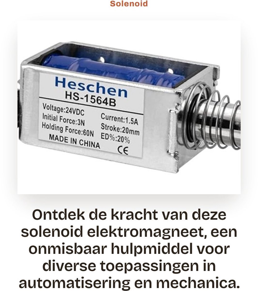Dailygoods - Solenoid elektromagneet - HS-1564B - krachtige lineaire beweging - DC24V - 60N - ideaal voor automatisering - open frame model