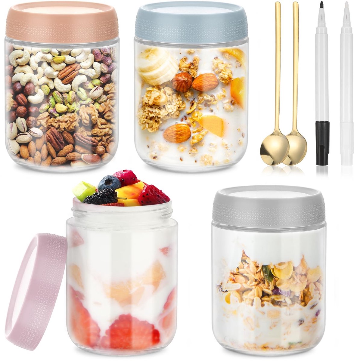 Dailygoods- Havermoutglazen 500 ml - 4 Stuks - Meal Prep Glazen - Jambekers - Mueslibeker - Yoghurtbeker - Transparant Glas - Maaltijdprep Glazen