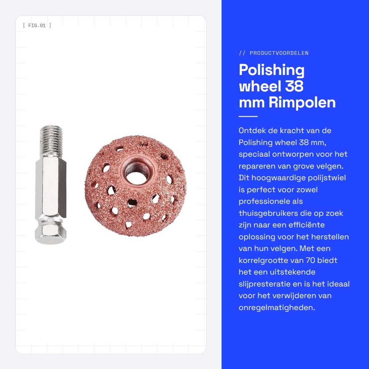Dailygoods- Polijstwiel 38 mm - Wolfraamlegering - Grove korrel - 70 rooster - Reparatie velgen - Hoogwaardige kwaliteit - Schuurwiel