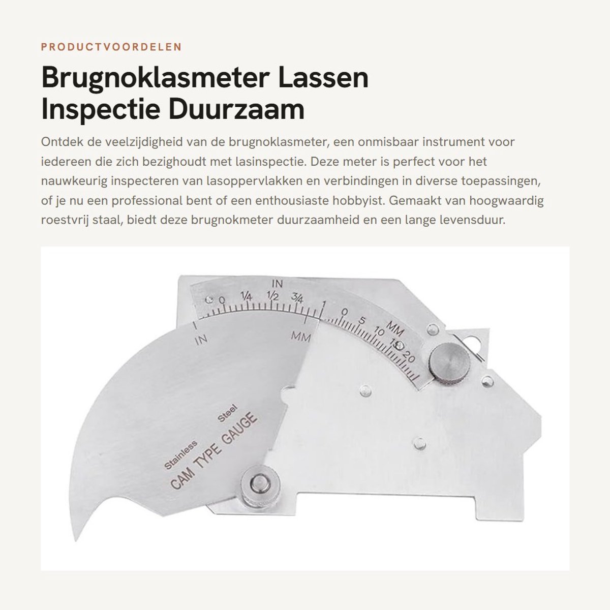 Dailygoods- Brugnoklasmeter Hoogwaardig Roestvrij Staal - Inspectie Meter - Lasoppervlakken - Verbindingen - Duurzaam - 8 Inch/Millimeter - Lasmeter