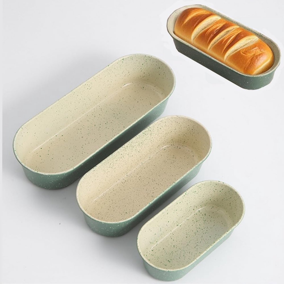 Dailygoods- Cakevorm 3-pack - Ovale Koolstofstalen Bakvormen - Non-stick - Voor Cheesecake/Tiramisu - Retro Groen - Handwasaanbeveling - Broodpan
