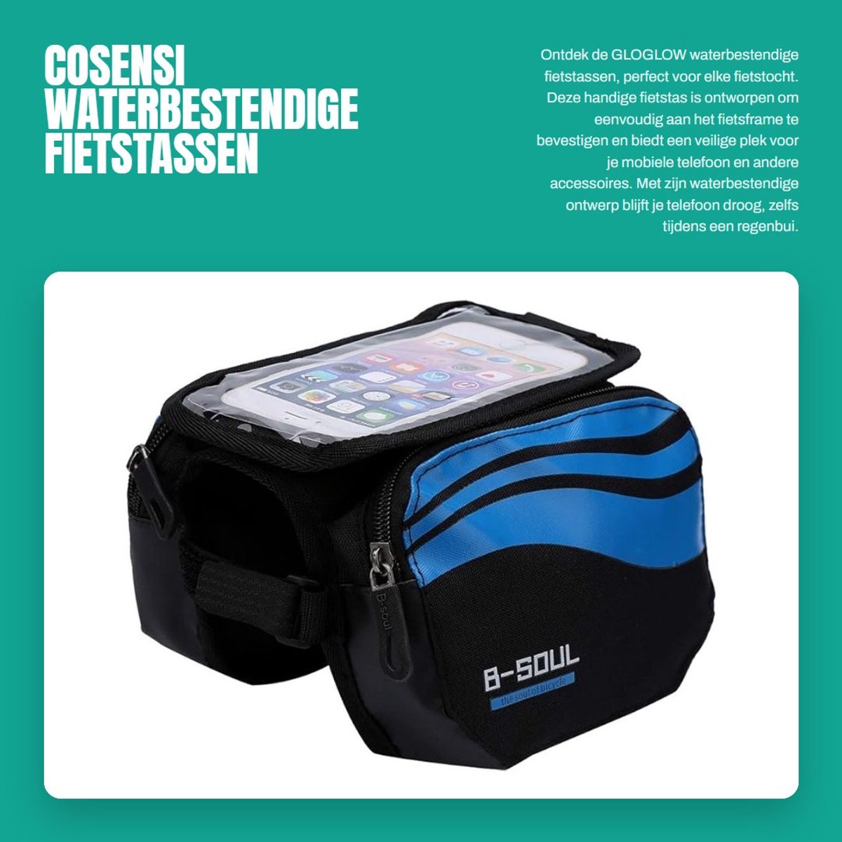 Dailygoods- Fietstas waterdicht - Fietstassen dubbel - Fietstas voorhoofd - Fietstas bovenbuis - Mobiele telefoon accessoires - 3 kleuren - Fietsframe Tas