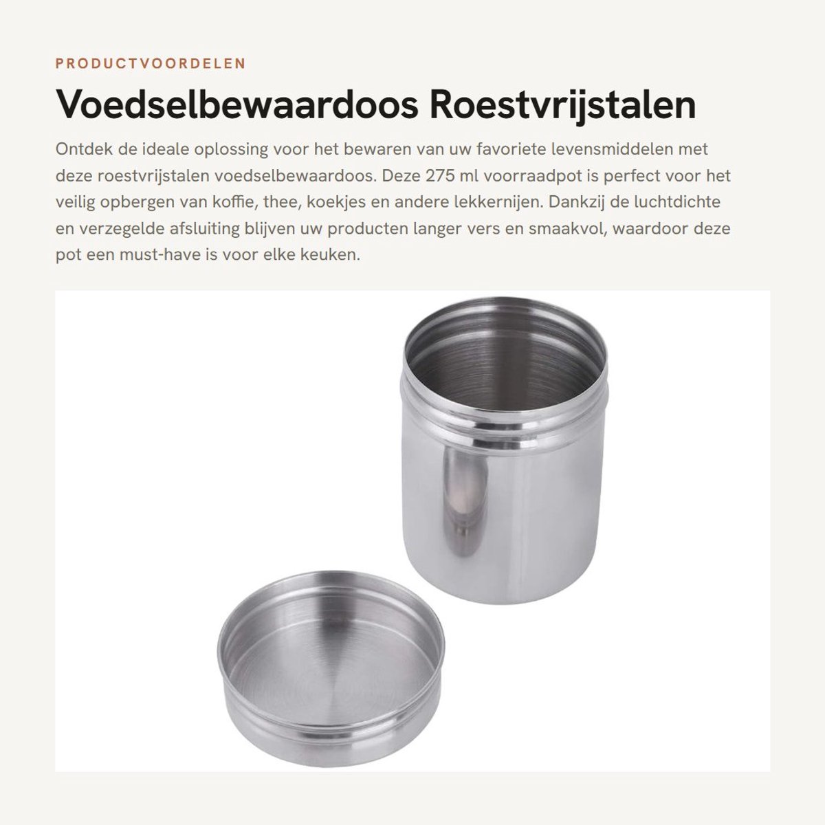 Dailygoods- Voedselbewaardoos 304 roestvrij staal - Verzegelde Voorraadpot - Luchtdicht - Antibacterieel - Draagbaar - 275 ml - Opslagpot