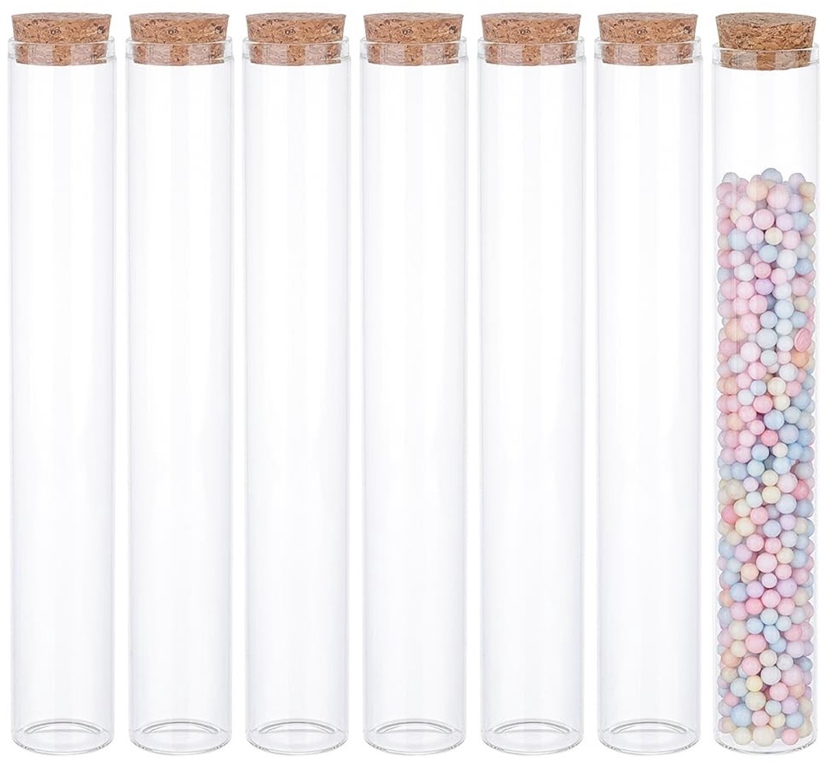 Dailygoods- Testbuisjes 10 stuks 110 ml - Glazen Flesjes - Kurksluiting - Mini-Flesjes - Voor Snoep/Specerijen - Heldere Platen