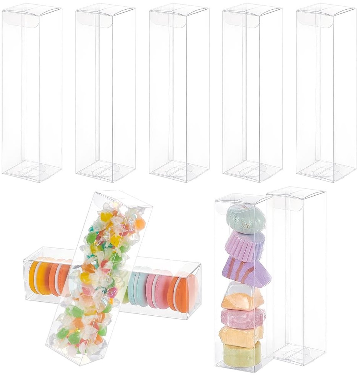Dailygoods- Geschenkdoosjes 20 stuks - Doorzichtige PVC doosjes - 5 x 5 x 20 cm - Rechthoekige verpakking - Voor cupcakes/snoep/chocolade - Cadeauverpakking