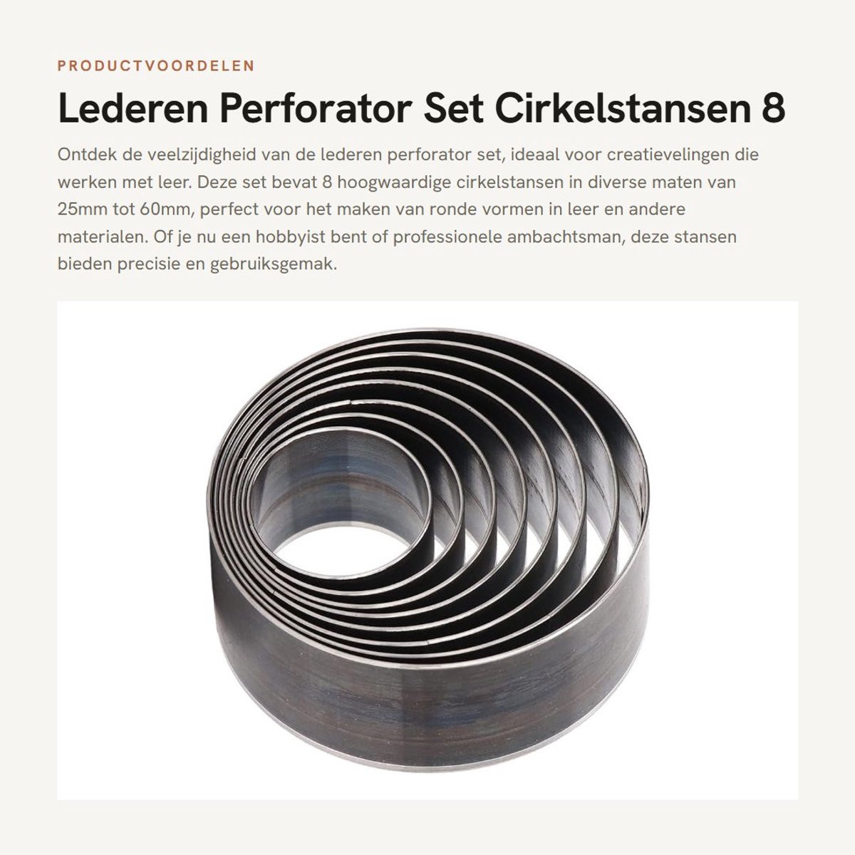 Dailygoods- Perforator Set 8 Stuks - Ronde Snijvormen - Gelegeerd Staal - Leer Snijden - Cirkelstansen - Duurzaam Materiaal - Diverse Diameters - Stansset