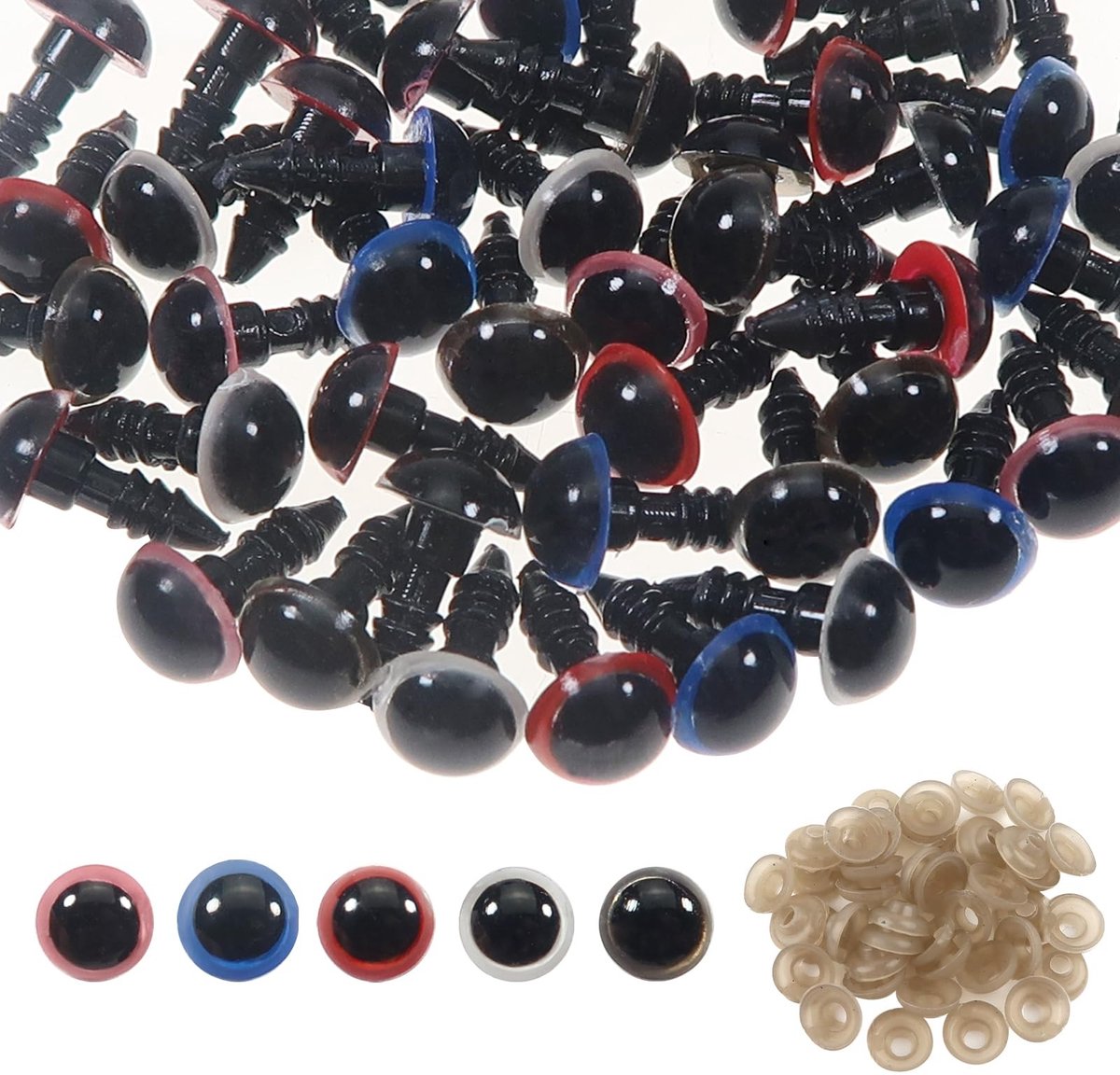 Dailygoods- Veiligheidsogen 8 mm - 50 Stuks - Meerkleurig - Vulling voor Knuffels - Poppen Ogen - Veiligheidsneusjes voor Knuffels - Kunststof - Poppenogen