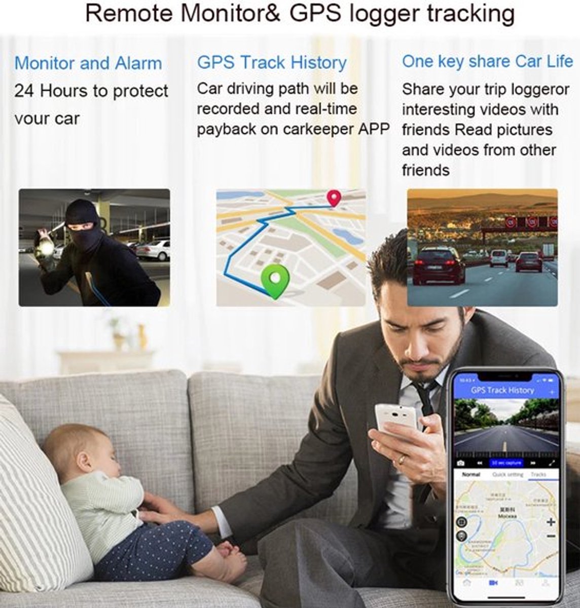 Dashcam voor Auto - 10” Android 8.1 Dashcam - IPS Touchscreen - ADAS Rijhulp - GPS Navigatie - WiFi - Dual Camera 1080P - Parkeermodus - G-Sensor - 4G 6m Camera aan de Achterkant - Zwart