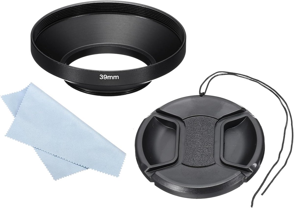 39mm Lens Cap - Wide Angle Matte Surface - Anti-Reflective Inner Cap met 62mm Lens Cap en Camera Lens Cleaning Cloth - Zwart